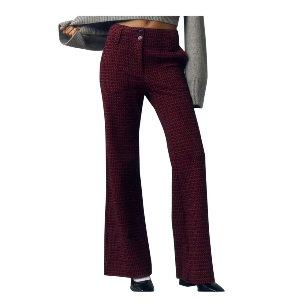 Anthropologie Maeve The Naomi Flare Wide Leg Pants Sz 16P Houndstooth Red ST13-4 - Picture 12 of 12